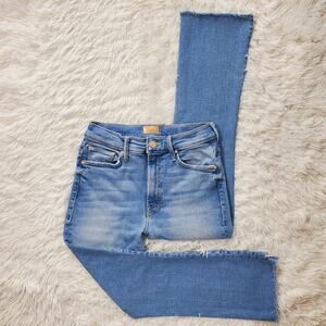 MOTHER Light Blue Frayed Hem Ankle Crop Jeans